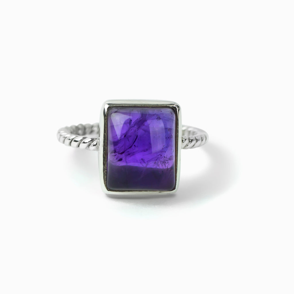 Purple Amethyst Ring with Silver Rope band Made in Earth