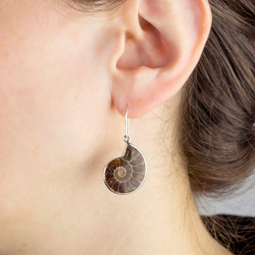 Ammonite Drop Earrings on Model