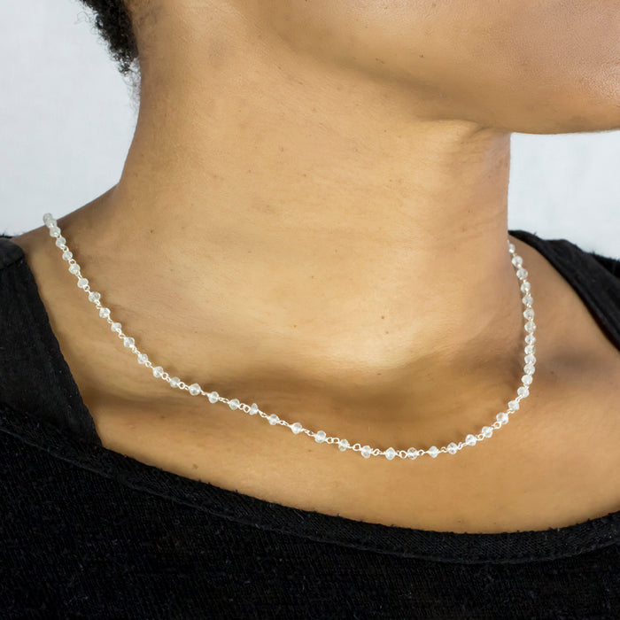 Aquamarine beaded chain necklace on model