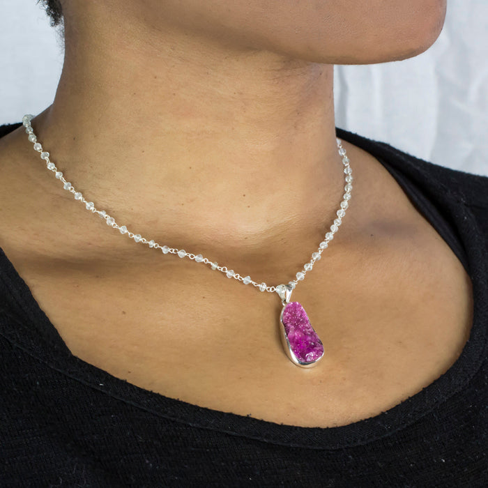 Aquamarine beaded chain necklace with pendant