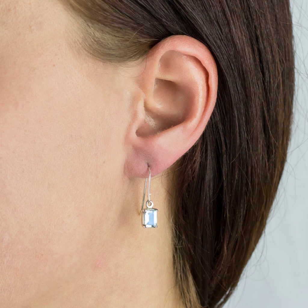 Aquamarine Drop Earrings on Model