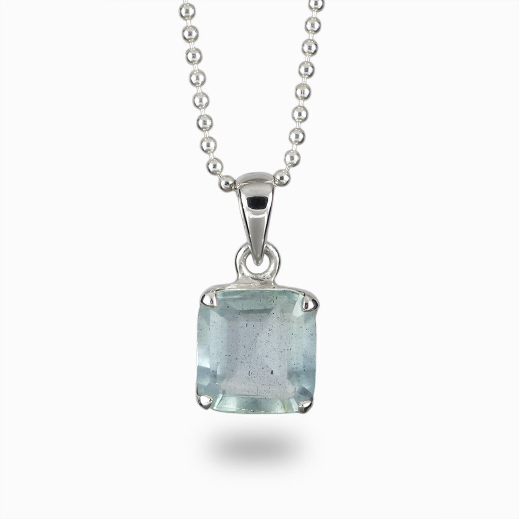 Square faceted light blue translucent Aquamarine Necklace