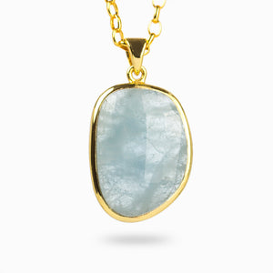 Blue faceted organic Aquamarine Necklace set in 14K Vermeil Gold