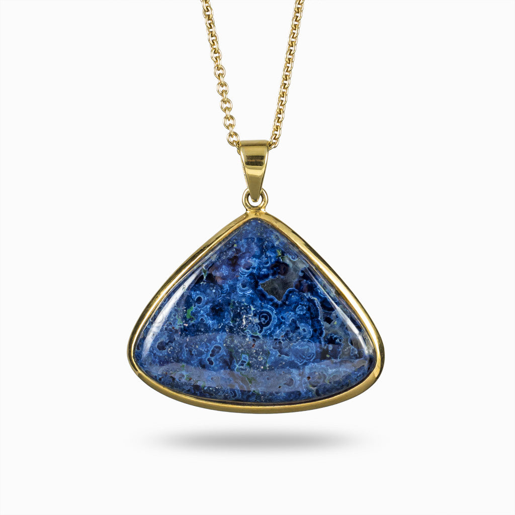 Dark Blue Hues triangular 14k yellow gold vermeil Azurite Necklace