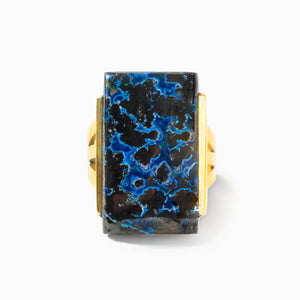 Blue and Black Azurite Ring set in Gold Made in Earth