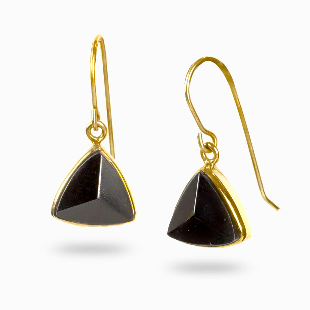 Vermeil triangle Black Tourmaline Drop Earrings 