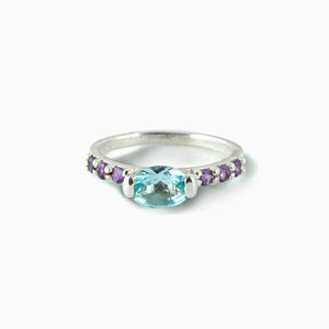 Blue Topaz and Purple Amethyst Ring Made in Earth