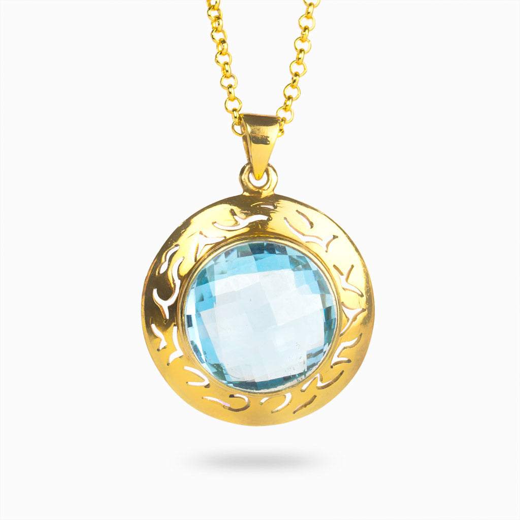 Round faceted 14k yellow gold vermeil Blue Topaz necklace