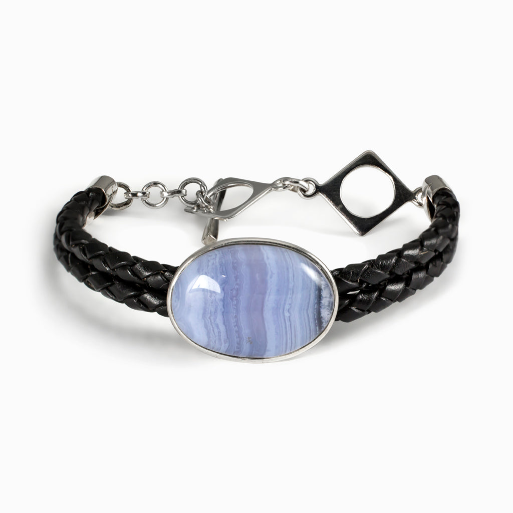 Blue Lace Agate Braided Leather Bracelet