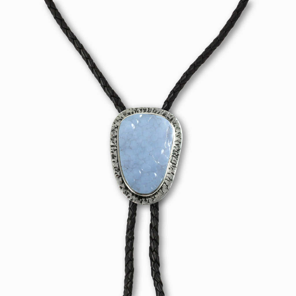 Botryoidal Blue Lace Agate Braided Leather Bolo-Tie