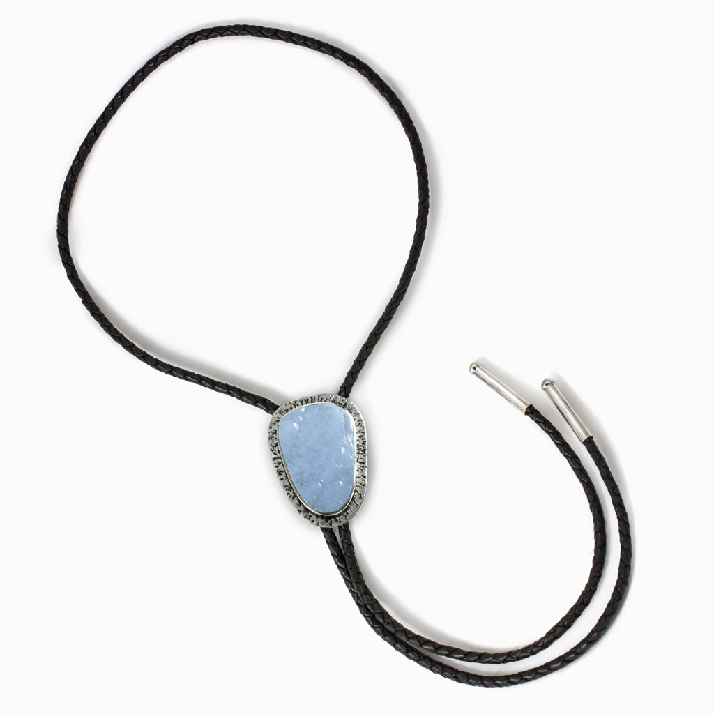 Botryoidal Blue Lace Agate Braided Leather Bolo-Tie