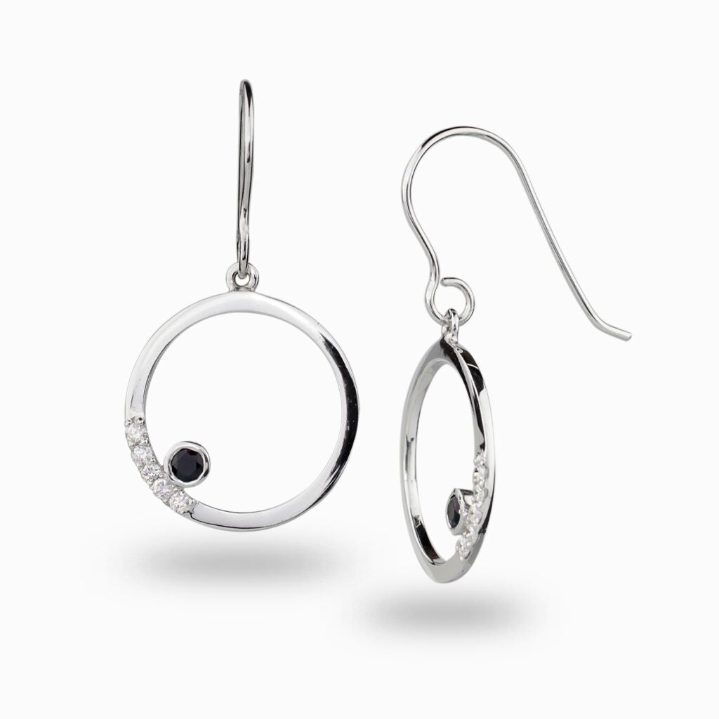 Cercle, Facet Black Spinel Bezel & Diamond Drop Earrings