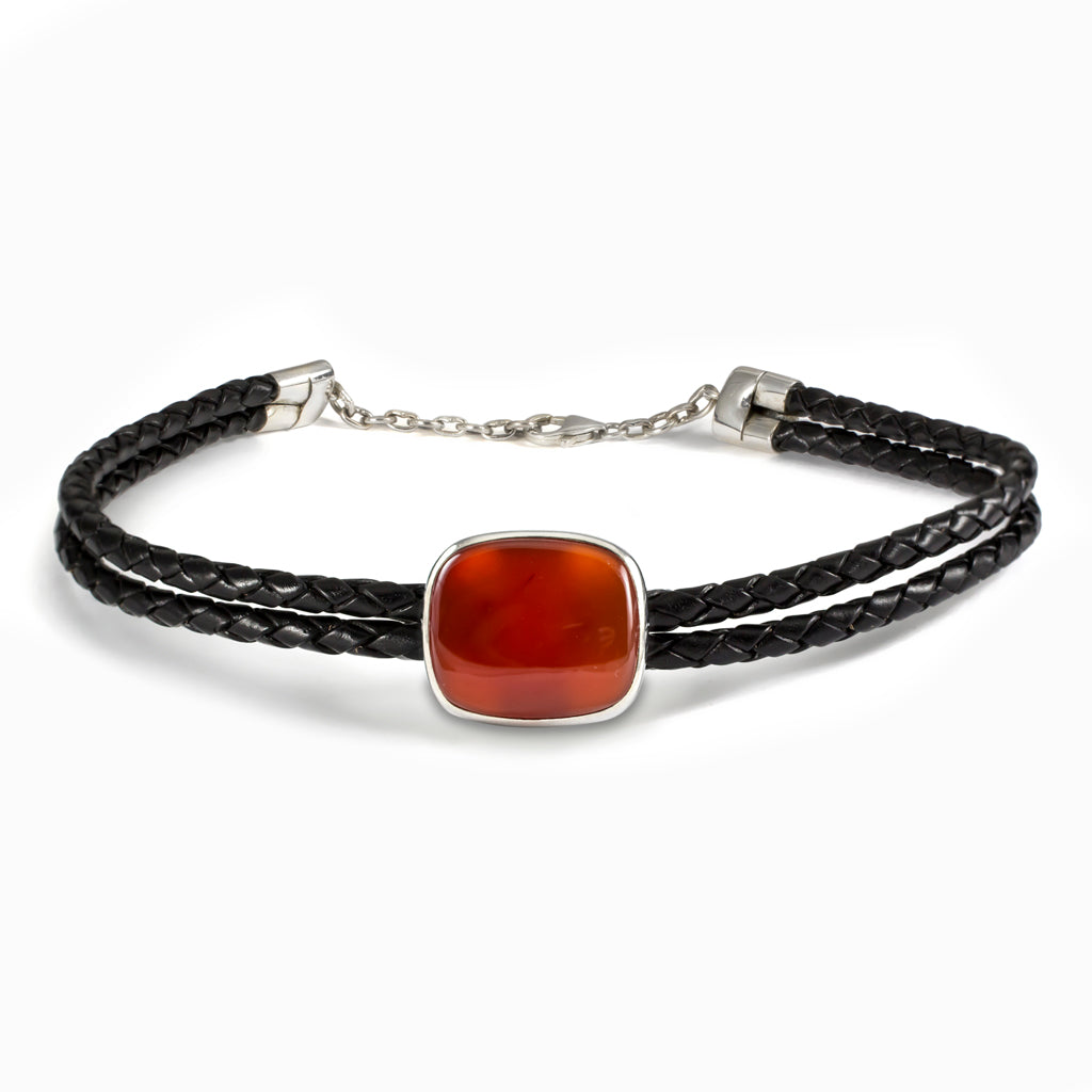 Carnelian cabochon Braided Leather Choker Necklace
