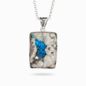 RAW RECTANGLE BLUE WHITE STERLING SILVER CAVANSITE NECKLACE
