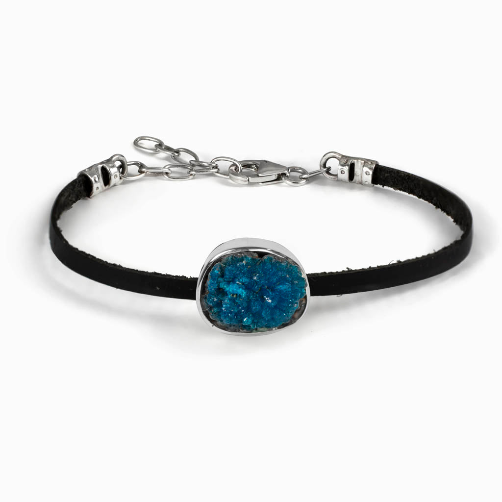 Raw natural Cavansite Flat Leather Bracelet Made In Earth