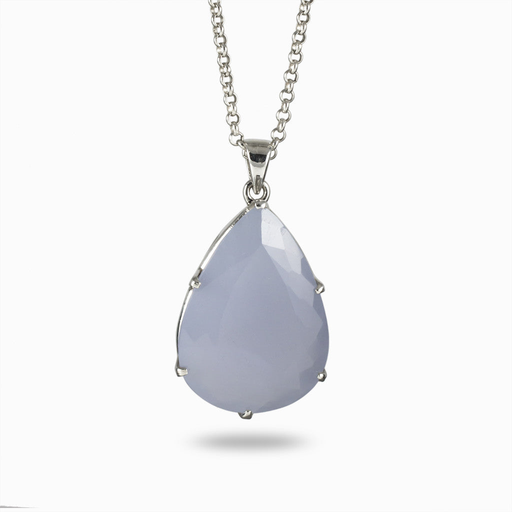 Teardrop Faceted pale muted Blue Chalcedony Necklace Made in Earth