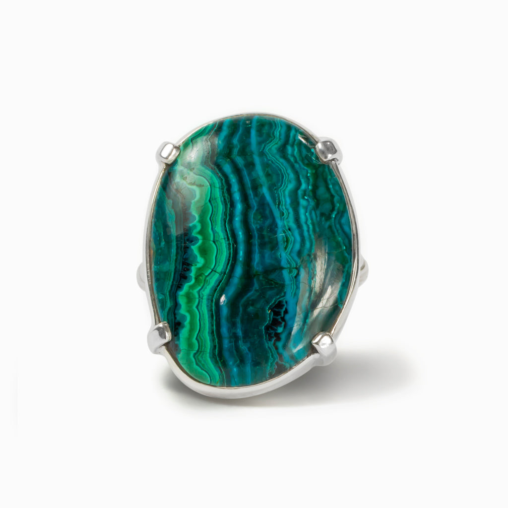 Green Striped Chrysocolla Malachite Ring Made in Earth