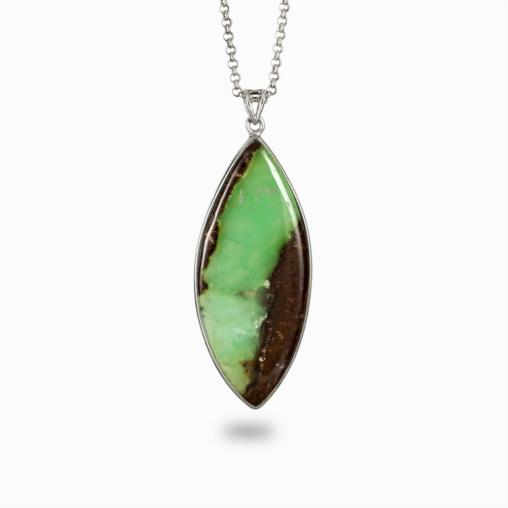Green and Brown Marquis Chrysoprase In Matrix necklace