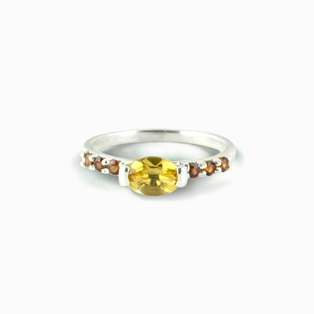 Yellow Citrine and Orange Garnet Ring Made in Earth