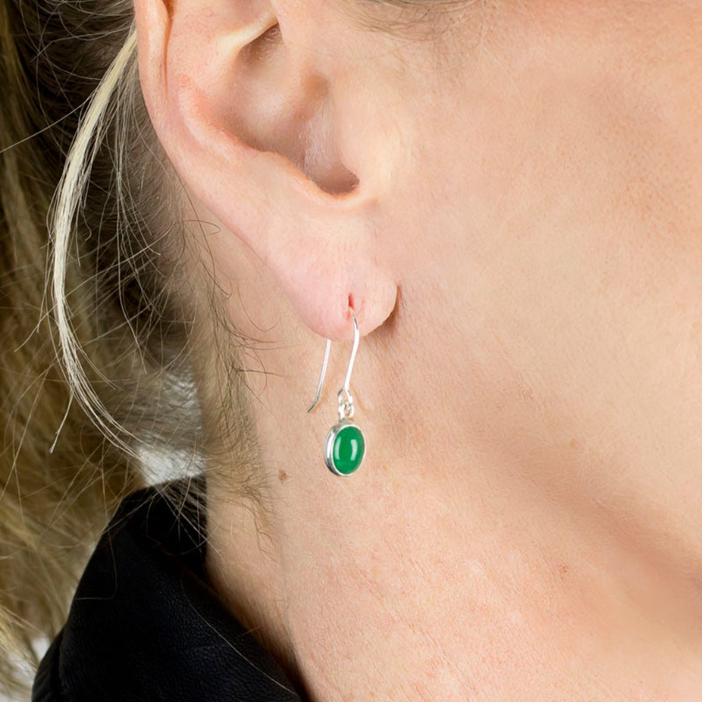 Emerald Drop Earrings on Model