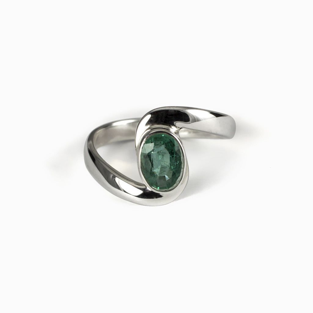 Dark Forest Green Emerald Ring with unique silver band Made in Earth