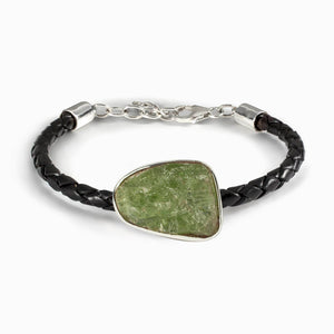 Raw natural Green Kyanite Braided Leather Bracelet Made In earth