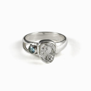 Clear Herkimer Diamond with Blue Topaz Ring Made in Earth