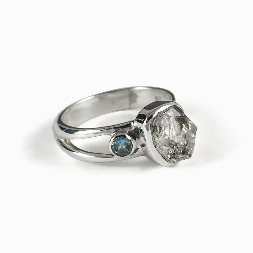 Herkimer Diamond with Blue Topaz Ring