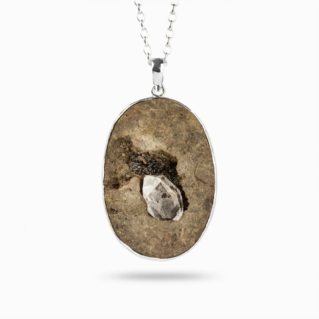 Diamond stone in Oval Brown Cave like structure Herkimer Diamond in Matrix Necklace made in earth