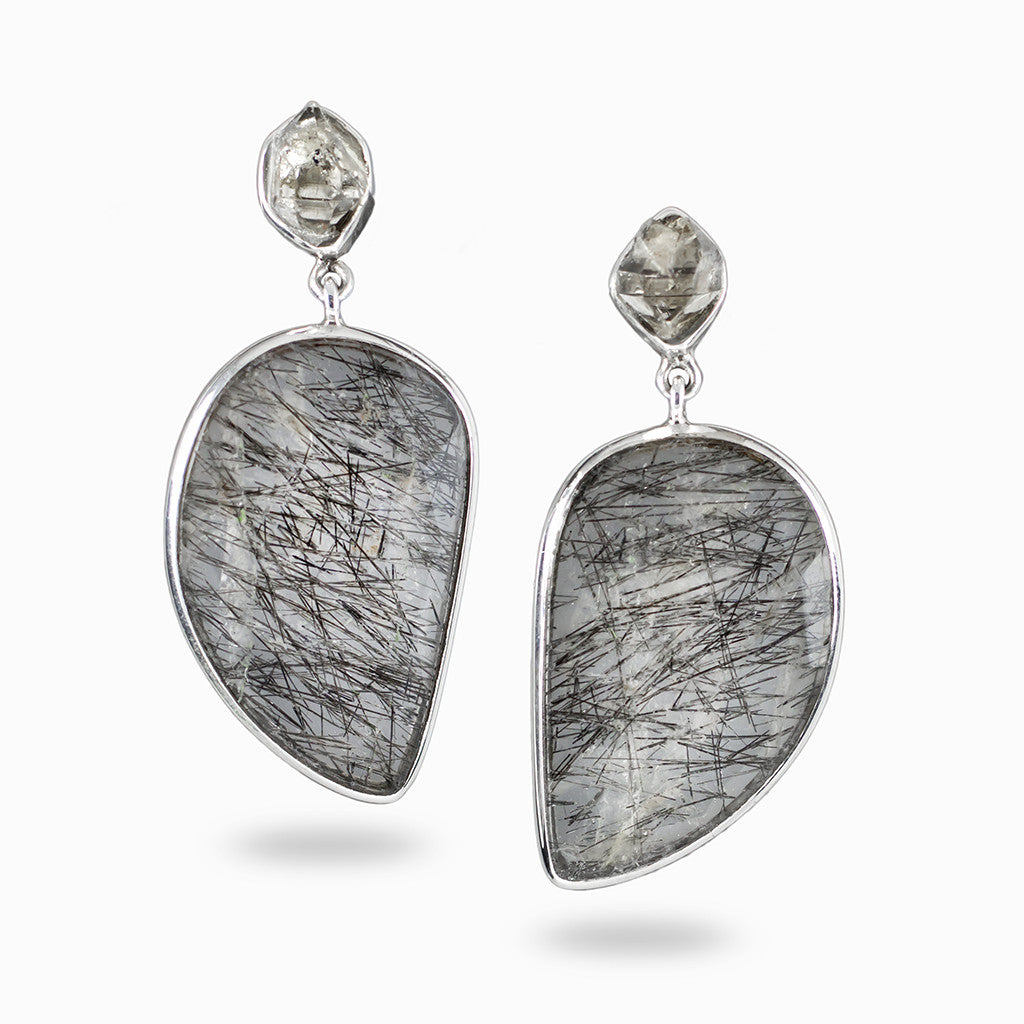 Herkimer Diamond and Tourmalinated Quartz Earrings