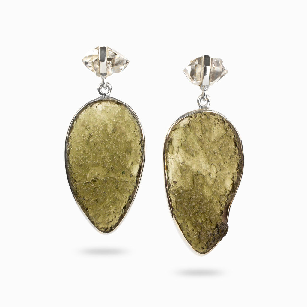 Herkimer Diamond & Moldavite Drop Earrings