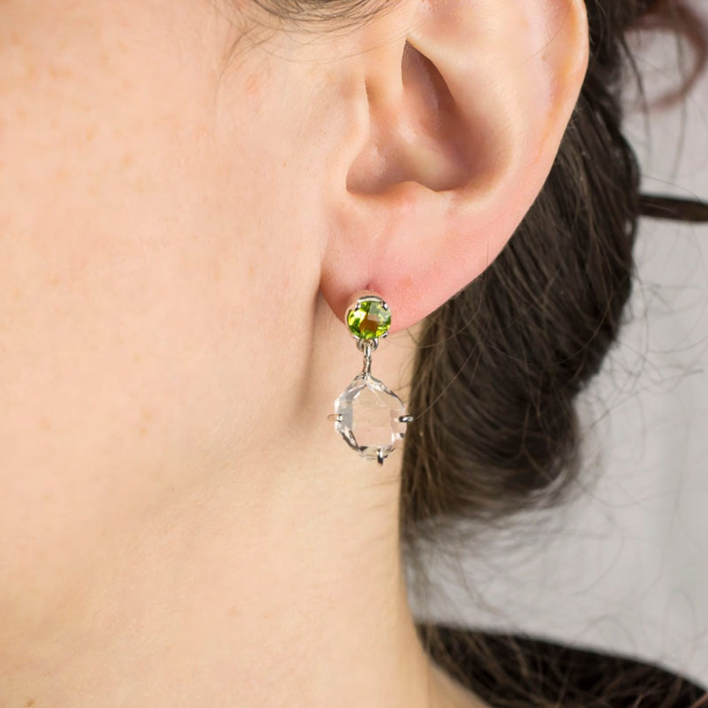 Herkimer Diamond and Peridot Earrings | Made In Earth US