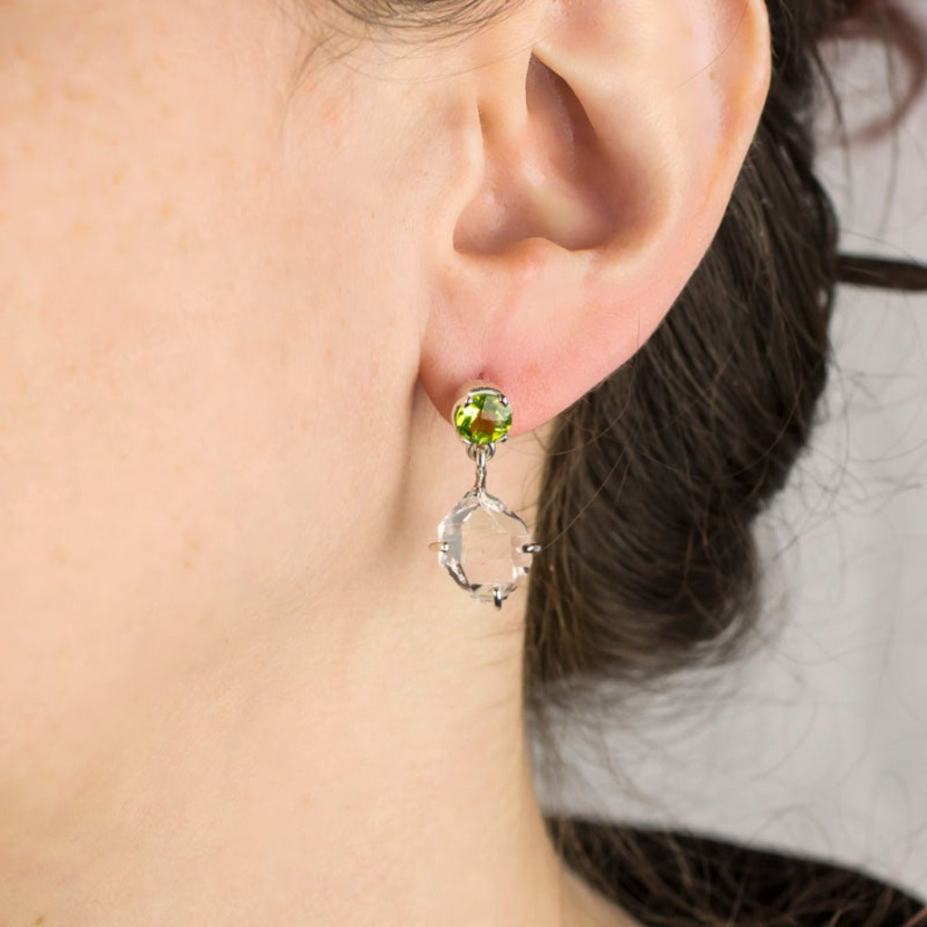 Herkimer Diamond and Peridot Drop Earrings