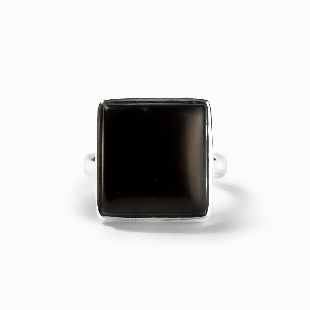 Jet Black Square Ring Made in Earth