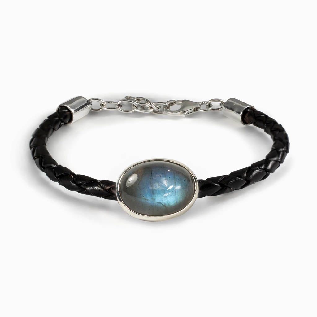 Labradorite Braided Leather Bracelet Made In Earth