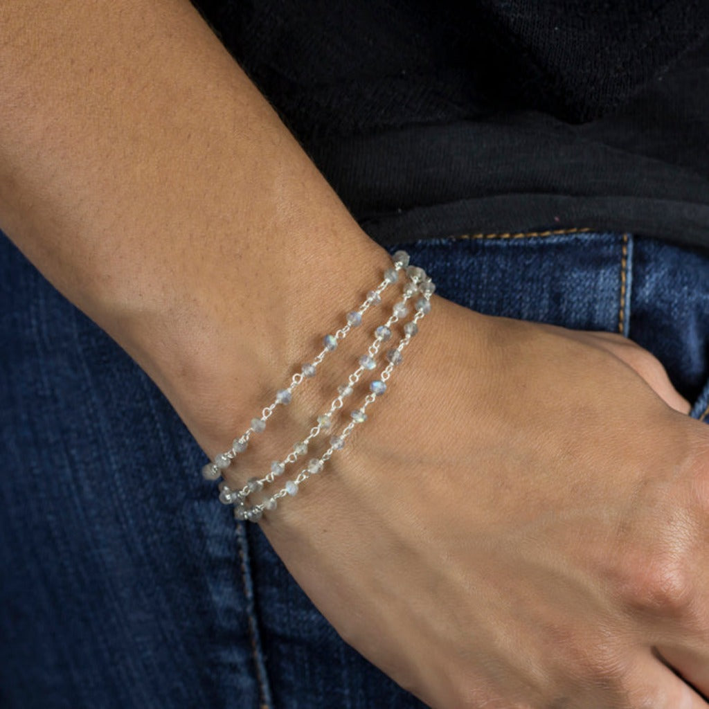 Labradorite beaded chain bracelet on model