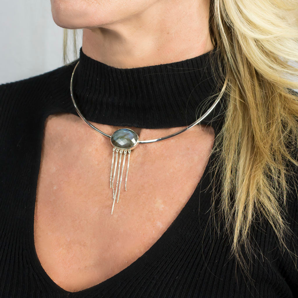 Labradorite Choker Necklace on Model