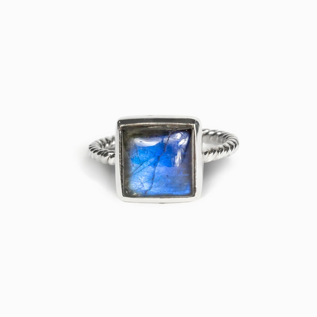 Bright blue Labradorite Ring Made in Earth