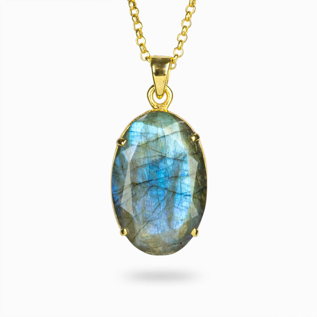 Oval Green and Blue Hued Labradorite Necklace