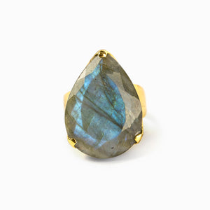 Green Grey Blue Faceted Labradorite Ring Made in Earth