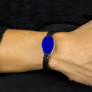 Lapis Lazuli Braided Leather Bracelet on model