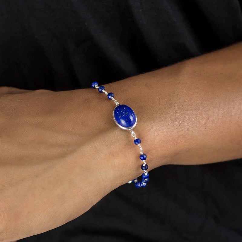 Lapis Lazuli Beaded Bracelet on Model