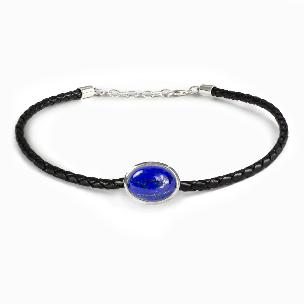 Lapis Lazuli Braided Leather Choker Necklace