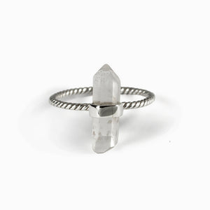 White Laser Quartz Ring with Silver rope band Made in Earth