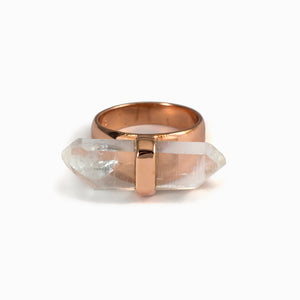 Clear Laser Quartz Ring with Rose Gold Band Made in Earth