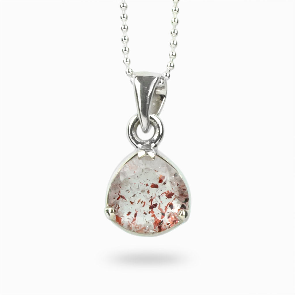 Faceted tear Red splashed in clear Lepidocrocite Necklace