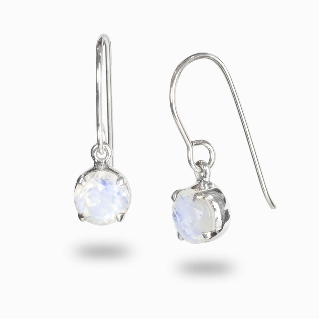 White & Blue Rainbow Moonstone Faceted Drop Earrings Made In Earth