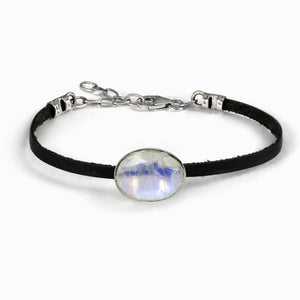 Rainbow Moonstone Flat Leather Bracelet Made In earth