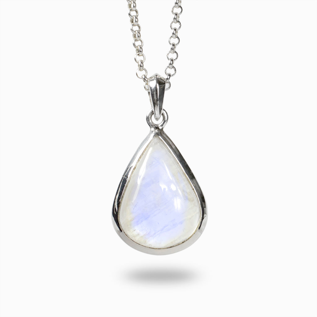 White and Lavender iridescent teardrop Rainbow Moonstone Necklace made in earth
