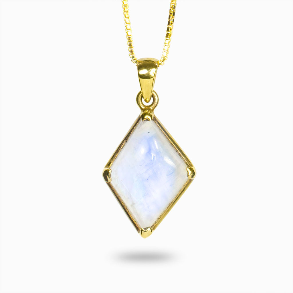 Trapezoid white and lavender Rainbow Moonstone Necklace set in 14K vermeil gold